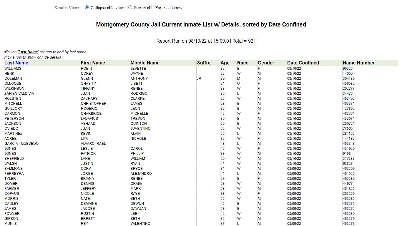 Jail Roster - Montgomery County, Texas